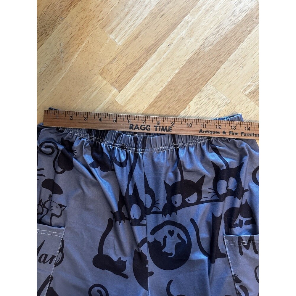 Cat Mom Lounge Pants Gray Black Print Stretch Casual Pants Front Pocket Sz L EUC - Picture 12 of 16
